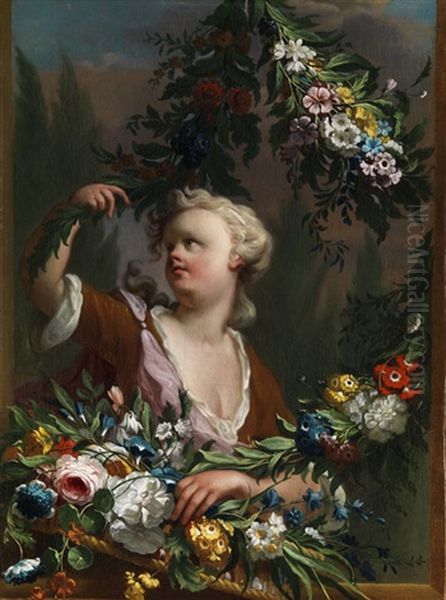 Junges Madchen Als Flora Oil Painting by Carle van Loo