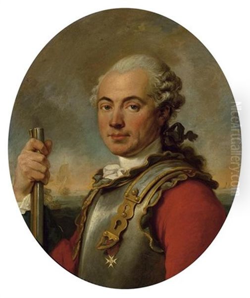 Portrait Des Francois Sadouvilliers De Billaud, Kapitanleutnant Im Regiment Von Hallwyl Oil Painting by Carle van Loo