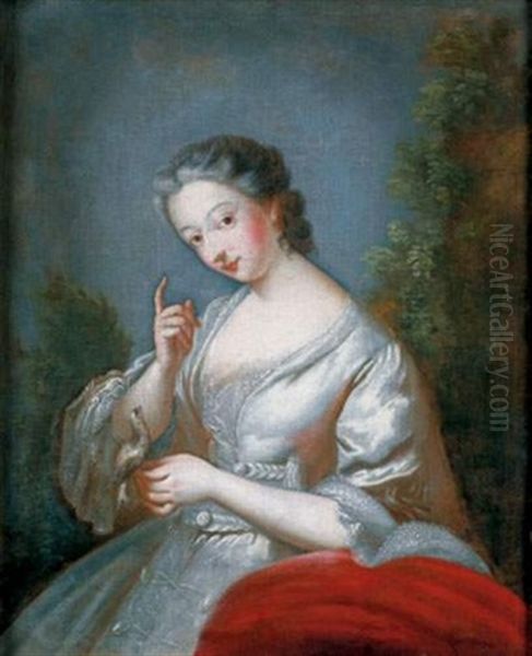 Jeune Fille Tenant Un Serin Sur La Main Oil Painting by Carle van Loo