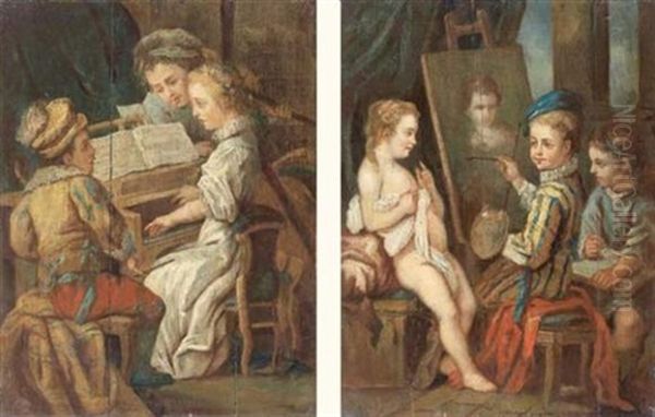 La Peinture (+ La Musique; Pair) Oil Painting by Carle van Loo