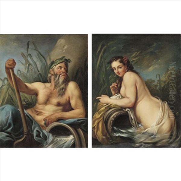 Personification Of The Rhone River (+ Personification Of The Saone River; Pair) Oil Painting by Carle van Loo