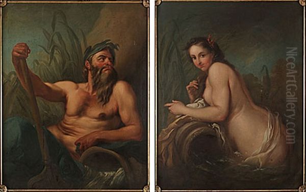 Flodgud (+ Flodnymf; Pair) Oil Painting by Carle van Loo