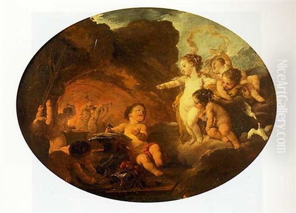 Des Amours Tenant Les Attributs De Venus Et Vulcain Oil Painting by Carle van Loo