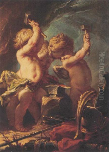 Putti Forgeant Les Armes D'enee Oil Painting by Carle van Loo