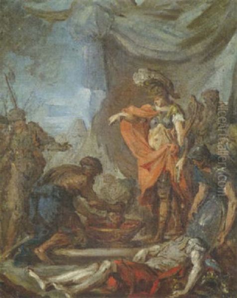 La Reine Thomyrius Faisant Plonger La Tete De Cyrus Dans Un Vase De Sang Oil Painting by Carle van Loo