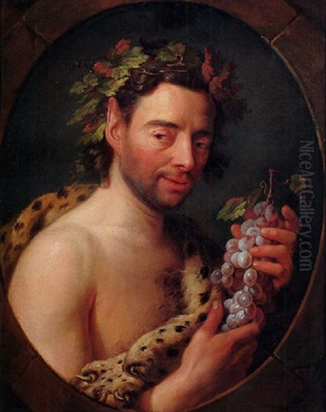 Portrait Of A Man, Said To Be The Artist As A Satyr, In A Feigned Stone Oval Window Oil Painting by Carle van Loo