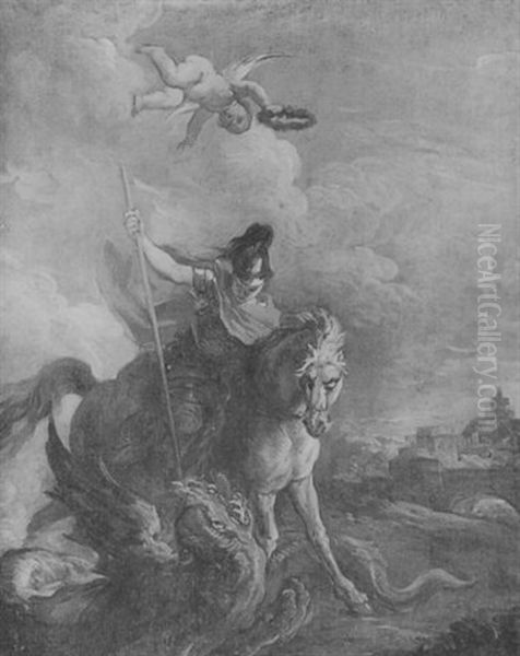 Saint Georges Terrassant Le Dragon Oil Painting by Carle van Loo