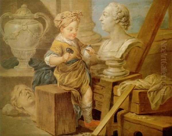 El Taller Del Escultor Con Un Nino Escultor Con Un Nino Exculpiendo Un Busto Clasico Oil Painting by Carle van Loo