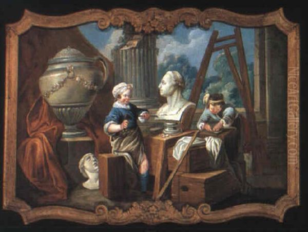 Two Young Artists Working In Their Studio Oil Painting by Carle van Loo