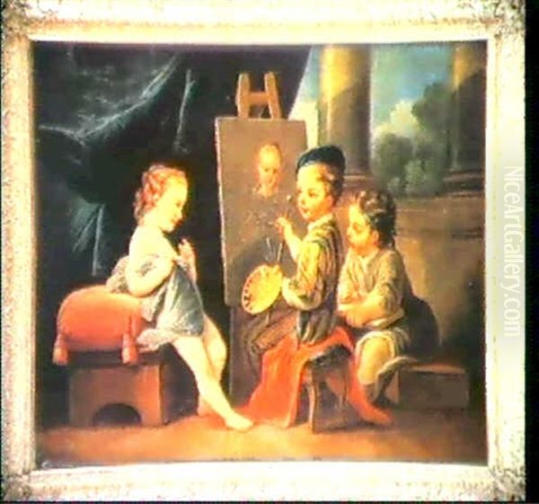 Il Piccolo Pittore - Il Piccolo Scultore - Il Piccolo       Architetto - I Piccoli Musicisti (4) Oil Painting by Carle van Loo