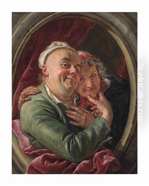 The Artist And His Mother(?) Oil Painting by Charles Amedee Philippe van Loo