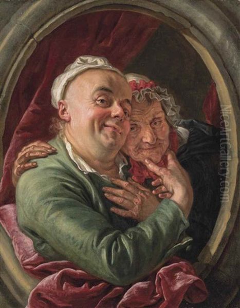 The Artist And His Mother(?) Oil Painting by Charles Amedee Philippe van Loo