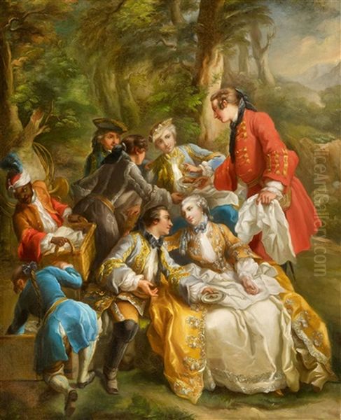 The Hunters' Rest Oil Painting by Charles Amedee Philippe van Loo