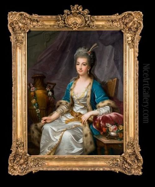 Portrait De Femme A L'orientale Oil Painting by Charles Amedee Philippe van Loo