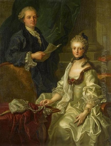 Portrait Einer Dame Und Eines Herren (monsieur Et Madame Cesar Leveant?) Oil Painting by Charles Amedee Philippe van Loo