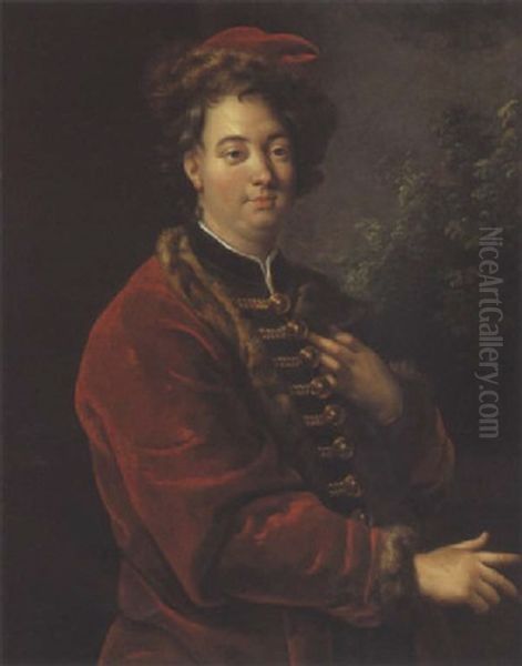 Portrait D'homme A La Veste Rouge Oil Painting by Charles Amedee Philippe van Loo