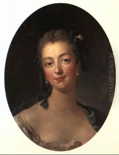 Portrait Of A Lady, Bust Length Oil Painting by Charles Amedee Philippe van Loo