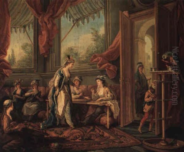 La Sultane Commandant Des Ouvrages Aux Odalisques Oil Painting by Charles Amedee Philippe van Loo