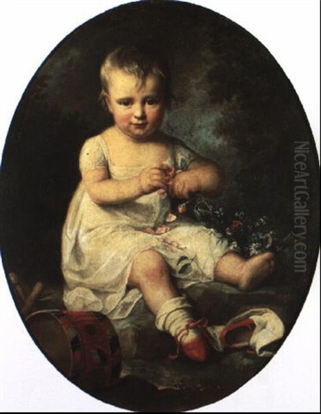 Jeune Enfant Au Tambour Oil Painting by Charles Amedee Philippe van Loo