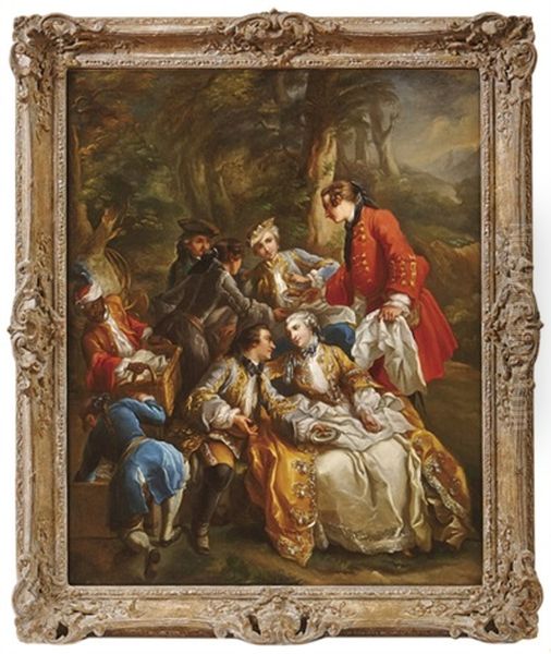 Galante Gesellschaft Bei Der Rast Auf Der Jagd Oil Painting by Charles-Andre van Loo