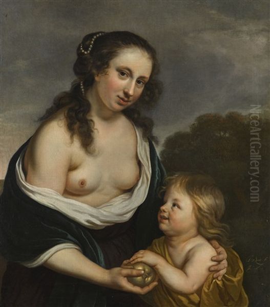 A Mother And Her Son In The Guise Of Venus And Cupid Oil Painting by Jakob van Loo