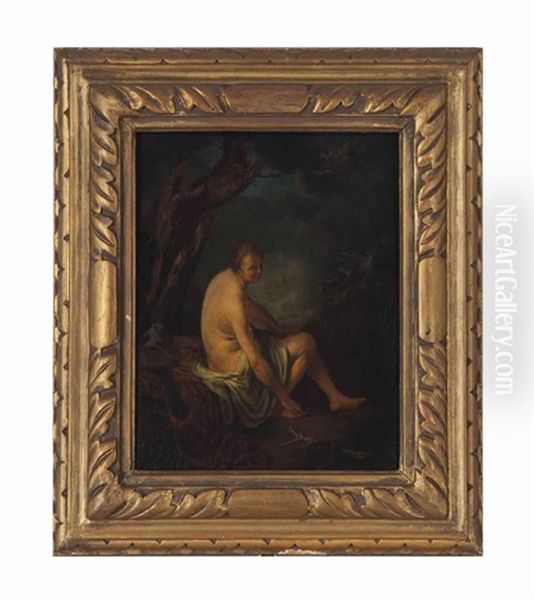 Seated Nude Amongst A Landscape Oil Painting by Jakob van Loo