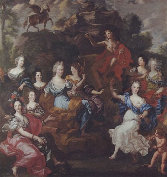 Apollo And The Nine Muses Oil Painting by Jakob van Loo