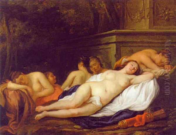 Diana Und Ihre Nymphen Zu Fusen Eines Antiken Monuments Ruhend Oil Painting by Jakob van Loo