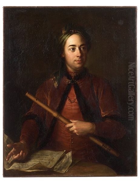 Portrait De Gentilhomme En Flutiste Oil Painting by Jean-Baptiste van Loo