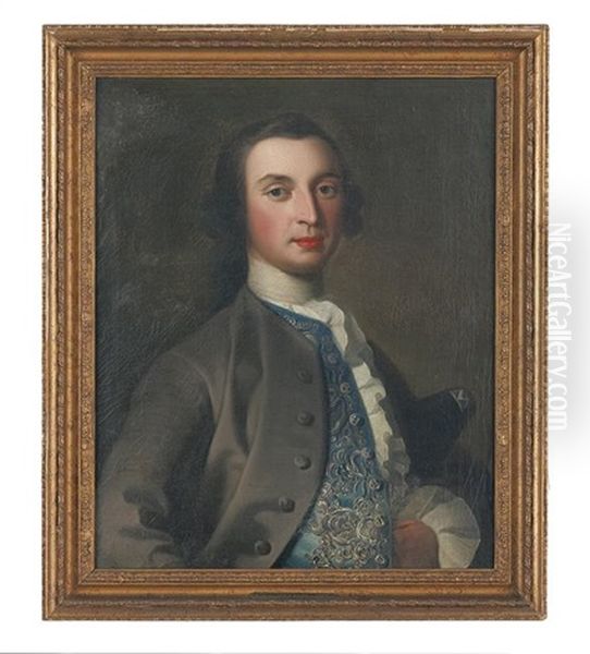 Portrait Of A Gentleman In An Embroidered Waistcoat, Possibly A Member Of The Howard Family Oil Painting by Jean-Baptiste van Loo