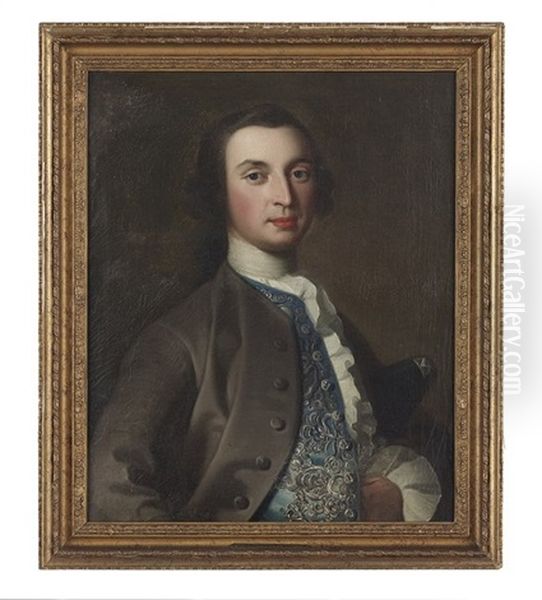 Portrait Of A Gentleman In An Embroidered Waistcoat, Possibly A Member Of The Howard Family Oil Painting by Jean-Baptiste van Loo