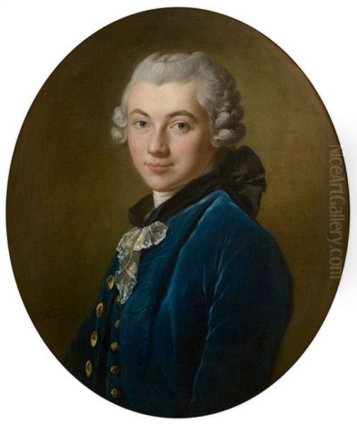 Portrait De Jeune Homme A La Veste Bleue Oil Painting by Jean-Baptiste van Loo