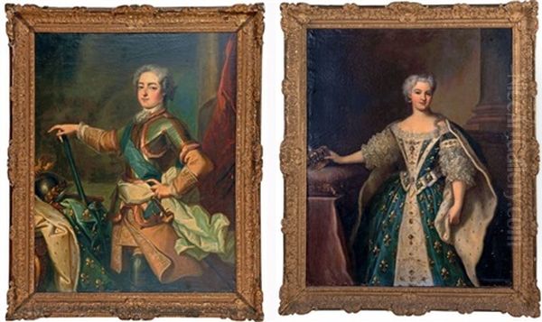 Portrait De Louis Xv En Armure; Portrait De Marie Leszczynska, Reine De France (2 Works) Oil Painting by Jean-Baptiste van Loo