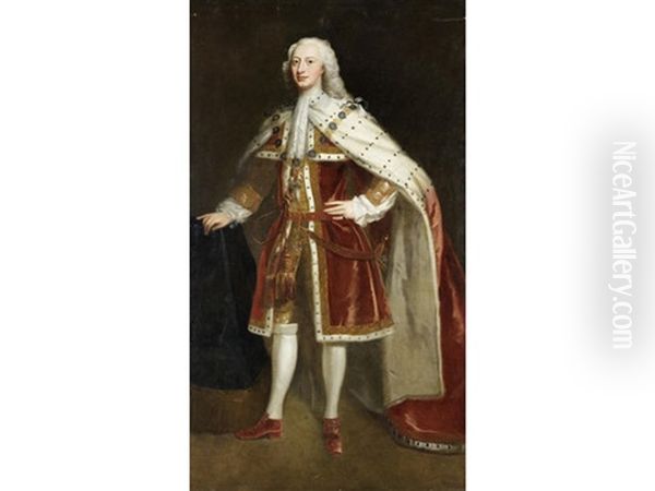 Portrait Of Frederick Lewis, Prince Of Wales, Standing Full-length, In Peer's Robes And The Regalia Of The Order Of The Garter Oil Painting by Jean-Baptiste van Loo