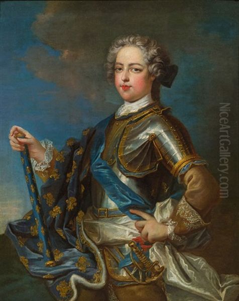 Portrat Konig Ludwigs Xv. Im Brustpanzer Mit Dem Blauen Band Des Saint-esprit-ordens Oil Painting by Jean-Baptiste van Loo