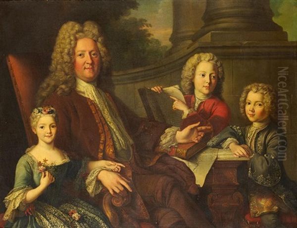 Portrait Presume Du Duc Du Maine, Mademoiselle Du Maine, Monseigneur Le Prince De Dombes, Et Monseigneur Le Comte D'eu Oil Painting by Jean-Baptiste van Loo