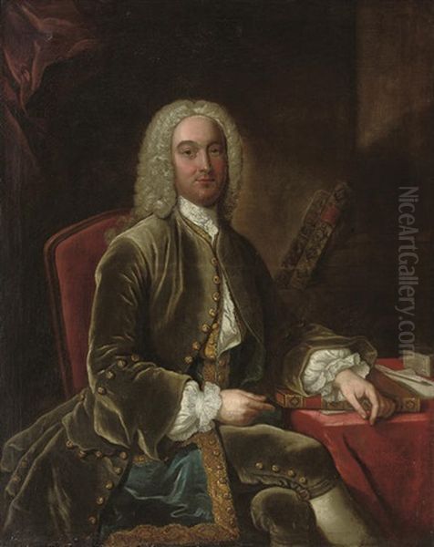 Portrait Of William Murray, 1st Earl Of Mansfield In A Green Velvet Coat, His Left Hand Resting On A Book Oil Painting by Jean-Baptiste van Loo