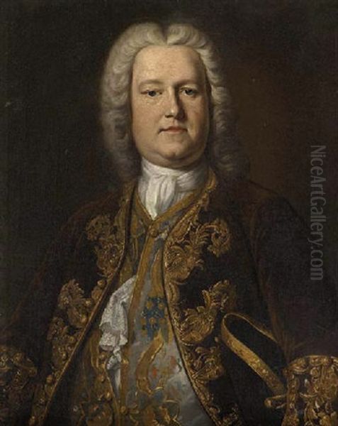 Portrait Of Henry Bromley Of Horseheath And Holt, Baron Montfort, In A Brown Coat With Gold Frogging And An Embroidered Waistcoast Oil Painting by Jean-Baptiste van Loo