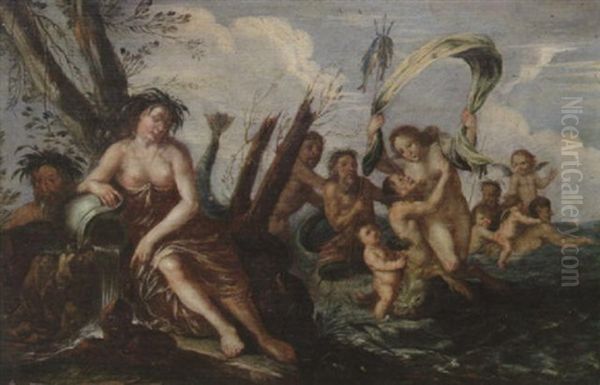 Neptuni Triumf. Amphitrite Och Neptunus Omgivna Av Tritoner Och Nereider Oil Painting by Jean-Baptiste van Loo