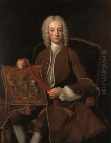 Portrait Of John, Lord Herbey, Seated In A Brown Ermine Lined Coat Oil Painting by Jean-Baptiste van Loo