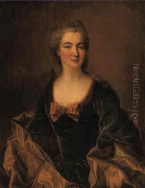 Portrait Of A Lady (catherine D'outremont?) In A Blue Dress Oil Painting by Jean-Baptiste van Loo