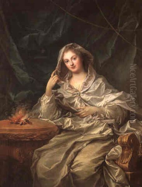 Portrait D'une Dame, Assise De Trois-quart, En Vestale Oil Painting by Jean-Baptiste van Loo