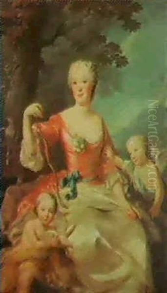 Dame De Qualite Entre Deux Enfants Oil Painting by Jean-Baptiste van Loo