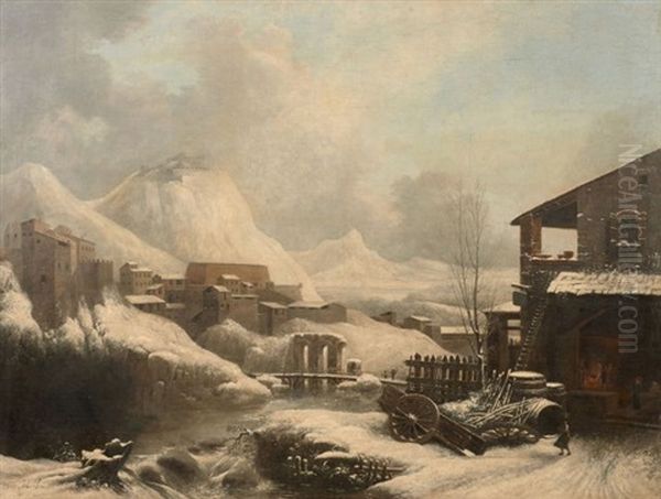 Forge Et Ville Fortifiee Dans Un Paysage Enneige Oil Painting by Jules Cesar Denis van Loo