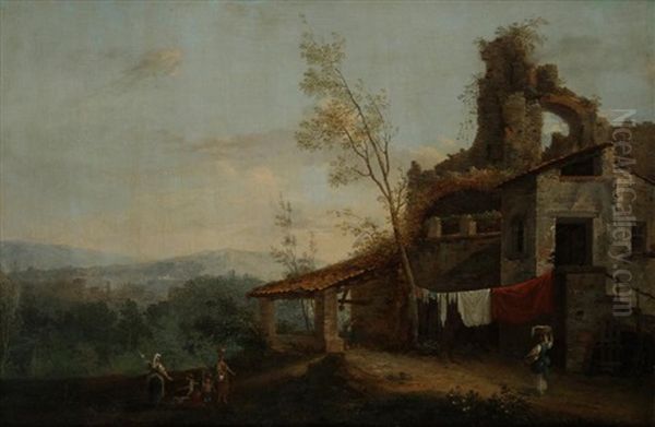 Paysage Avec Des Lavandieres Oil Painting by Jules Cesar Denis van Loo