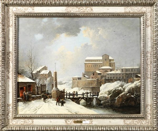 Vue De La Cathedrale Dassise Sous La Neige Oil Painting by Jules Cesar Denis van Loo