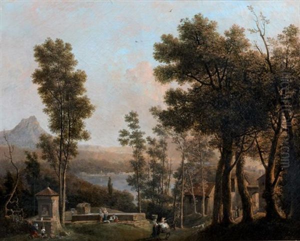 Vues Des Environs Du Lac Nemi Oil Painting by Jules Cesar Denis van Loo