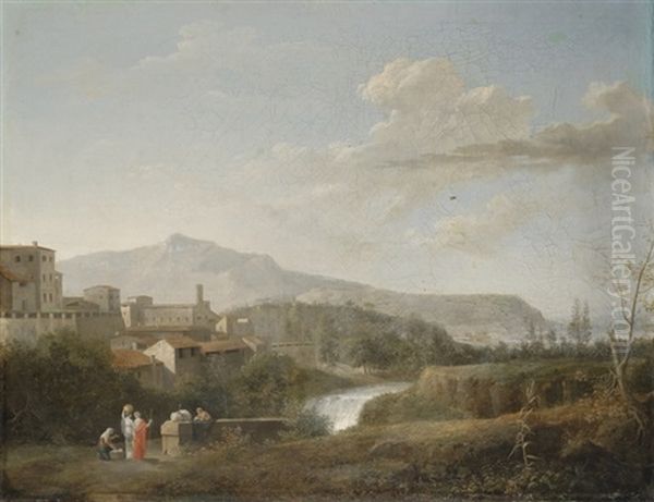 A Classical Landscape With Figures Oil Painting by Jules Cesar Denis van Loo