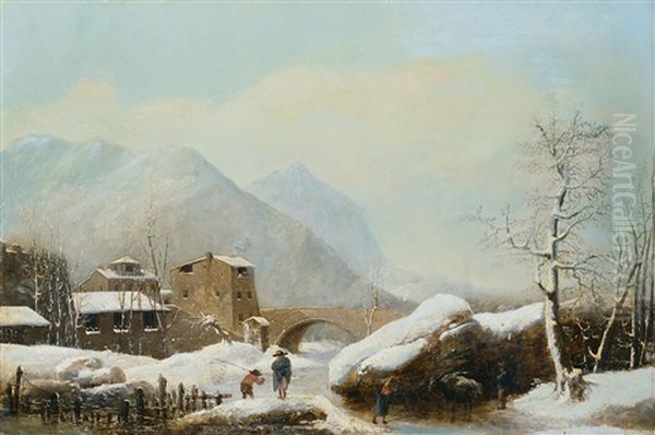 Winterliche Berglandschaft by Jules Cesar Denis van Loo