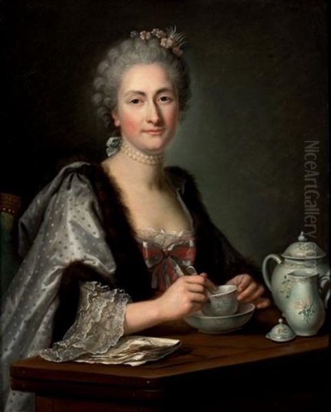 Portrait De Marie-therese Chardon, Epouse De Jean-baptiste Lepaute Oil Painting by Louis Michel van Loo